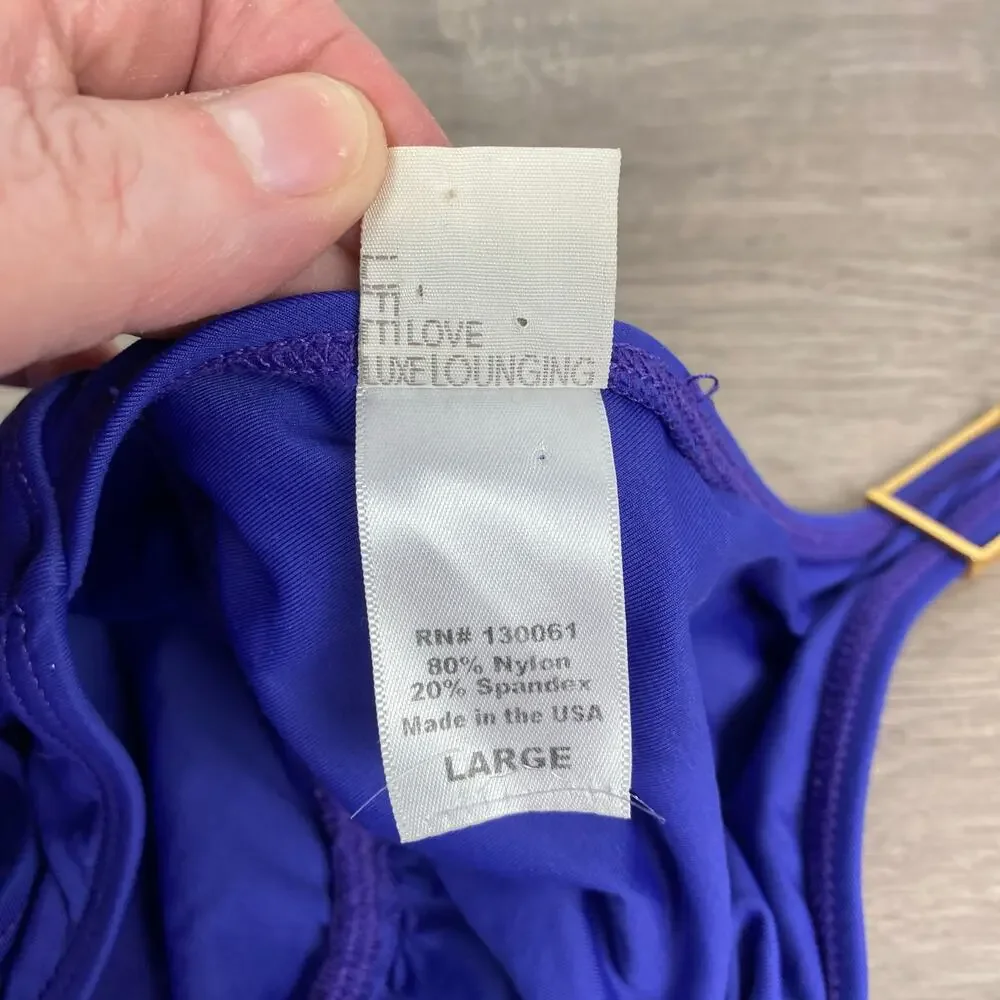 L*Space Blue Purple Halter Neck Tie Scoop Back One Piece Swimsuit Sz.L